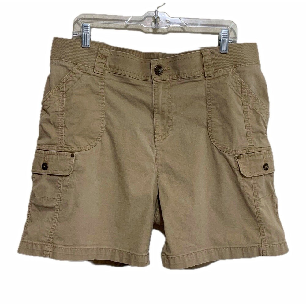 Lee Cargo Shorts Womens Plus 16W Tan Solid Mid-Rise Relaxed Pockets Stretch